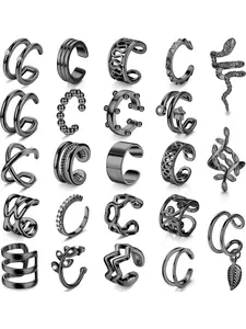23 Pcs Stainless Steel Earrings Set for Women Non Piercing Cartilage Clip on Adjustable Helix Earring with Snake Leaf Ear Clip and Fake Cartilage Earring