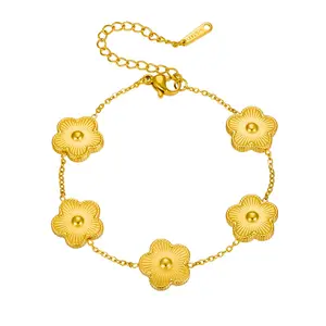 Jewelry - Double Sided Metal Laser Five Leaf Flower Adjustable Charm Bracelet Classic for Woman New Fashion Stainless Steel Jewelry Clover