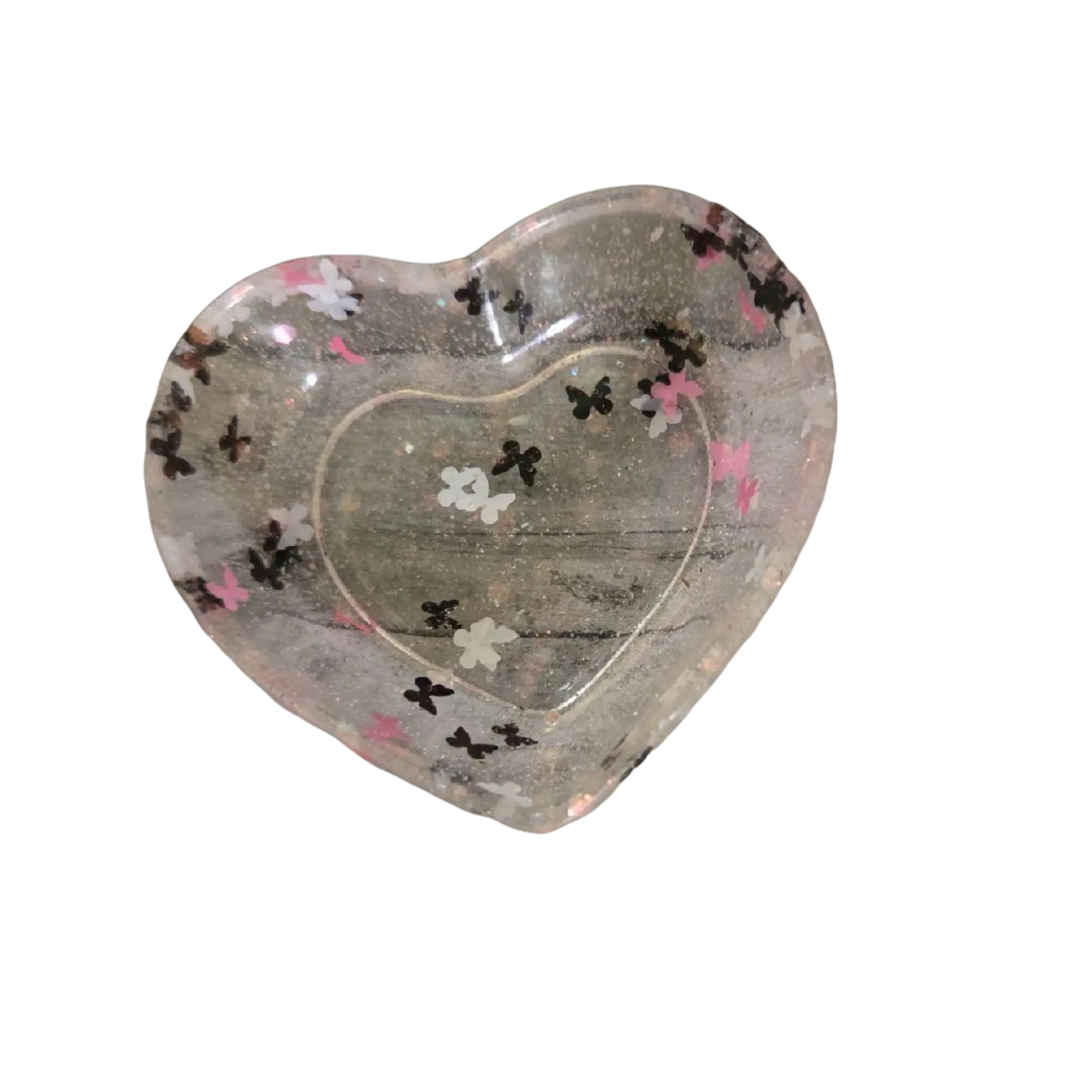 Clear Acrylic Heart Shape Dish with Colorful Butterfly Design for Decorative Use Transparent Stylish Centerpiece - Bowls Tableware