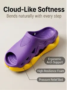 Say goodbye to bulky, restrictive footwear. These sandals feature lightweight, breathable materials and a unique asymmetrical design, with a thick, flexible sole that’s soft and comfortable against your feet—perfect for both home and on-the-go.