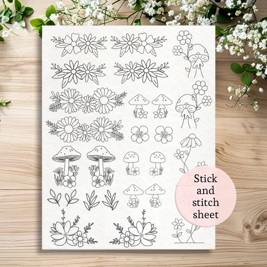 stick and stitch embroidery patterns, full page flowers, mushrooms patterns embroidery mushrooms stencils
