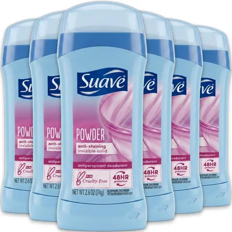 Suave Women's Powder Anti-Staining Invisible Solid Deodorant Stick - 48-Hour Protection Original Antiperspirant, Effective Deodorizer for Women, Female Odour Control, Fragranced, Daily Body Care for Clothes & Work (1-12 Pack, 2.6oz/74g)