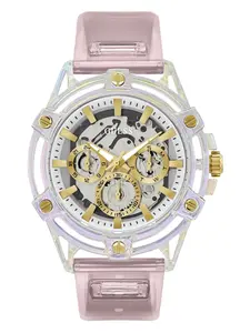 GUESS Unisex Pink and White Multifunction Silicon Watch