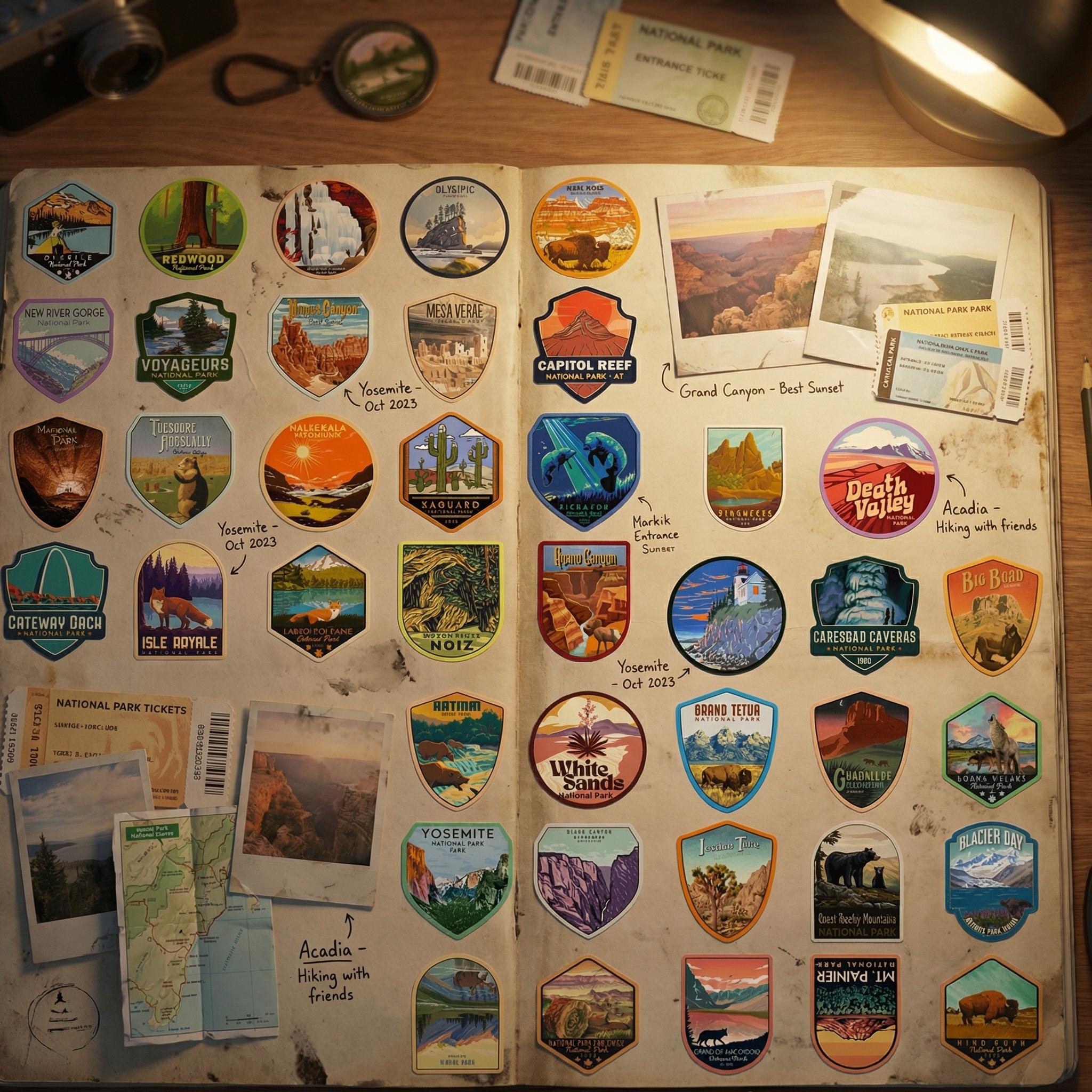 63Pcs National Park Stickers,Outdoor Nature Camping Hiking Inspired Waterproof Vinyl Decals for Water Bottles Laptop Car,Travel Adventure Parks Stickers