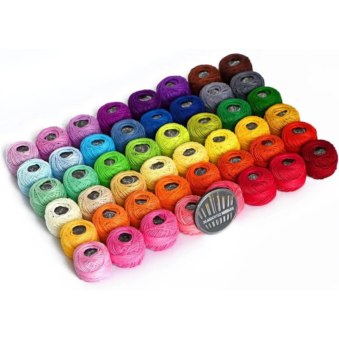 LE PAON 48 Crochet Thread Set Balls 100% Long-Staple Cotton Rainbow Colors of Size 8 Threadand Free 30 Golden Needles 48 Balls for Crochet Hardanger Cross Stitch Needlepoint Hand Embroidery Gift