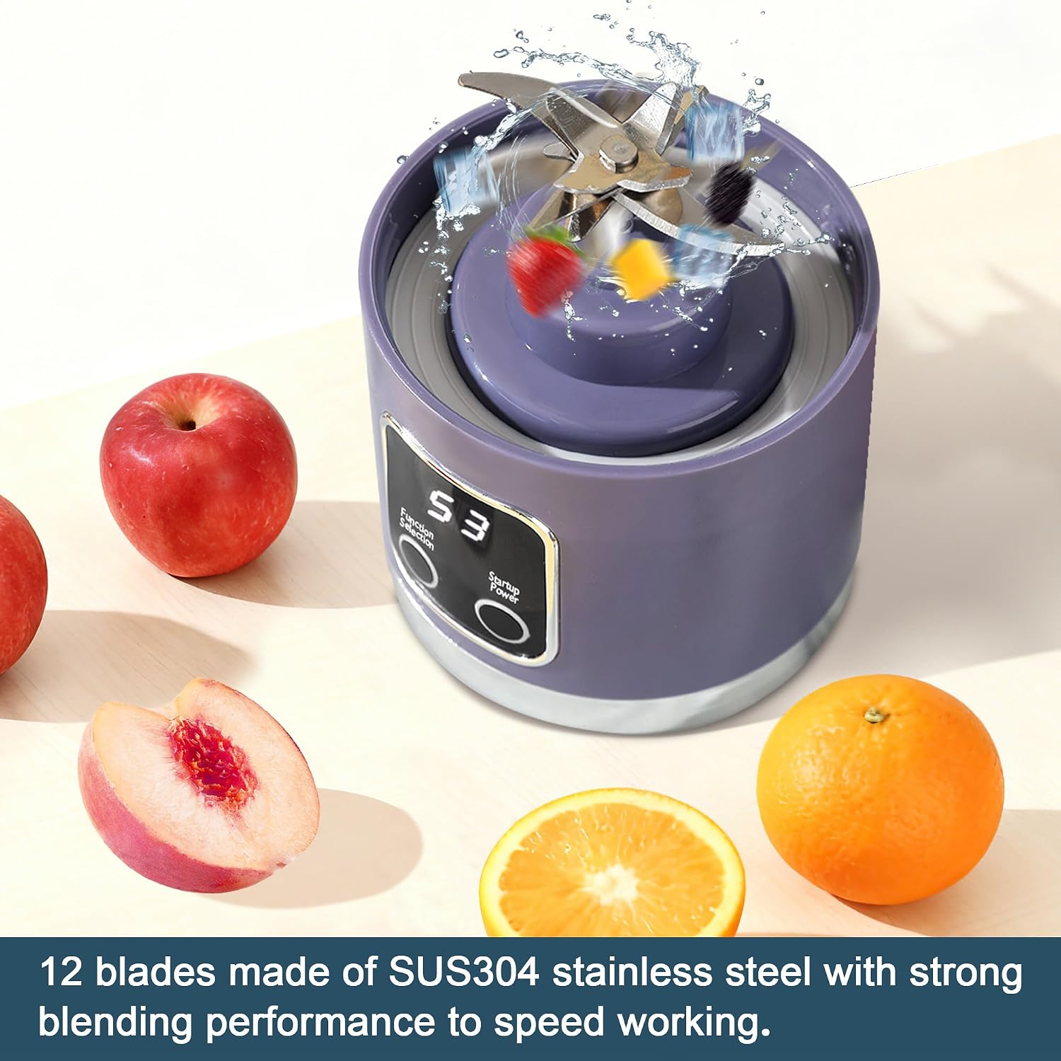 Portable Personal Blender for Shakes & Smoothies  Compact Vegetable Juicer  - USB Rechargeable 3-Speed Electric Small Juicer with 12-Blade Ice Crusher & Digital Display, 15.2oz Ideal for Home, Travel & Gym  Cool Gift for Guys