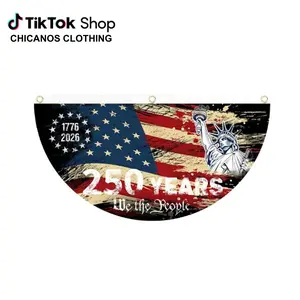 We The People 250 Years USA Semicircle Fence Banner, 1776–2026 American Patriotic Bunting Flag, US Flag Half Round Banner, Independence Day Fourth Of July Outdoor Decor, USA 250th Anniversary Porch Fence Banner