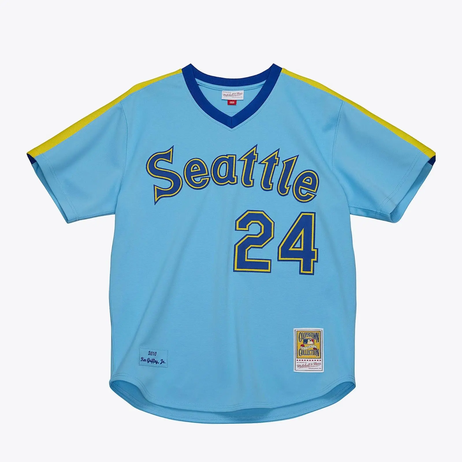 Ken Griffey Jr. Seattle Mariners Light Blue 2010 Authentic Jersey MLB Throwback Baseball Cooperstown Fan Gear Mitchell & Ness