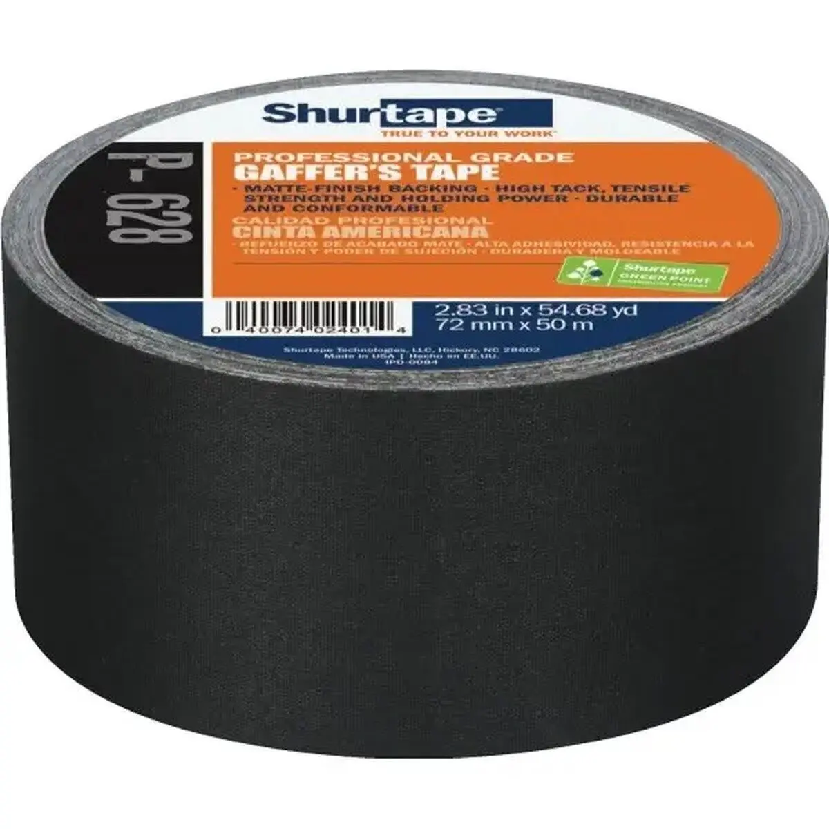 Shurtape 106065 P-628 Black Coated Professional Grade Gaffers Tape 72 mm x 50 m