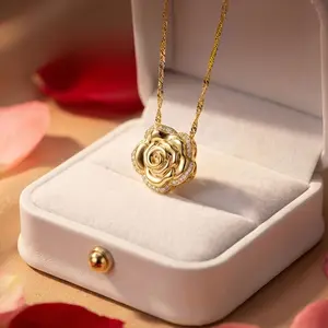 Spring/Summer Elegant Bloom  Rose Pendant Necklace | Gold Tone Chain with Sparkling Detail  Perfect for Dates, Weddings & Gift Giving jewelry cross choker necklace