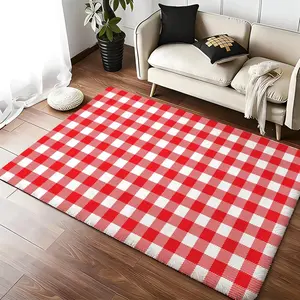 Vintage Plaid Floor Mat Luxury Velvet Doormat Water Absorbent Non-Slip Floor Mat, Soft Shaggy Carpet for Bathroom Kitchen Living Room Bedroom Entrance, Washable Anti-Skid Indoor Outdoor Rug Home Decor
