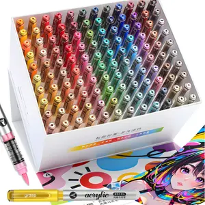 Acrylic Paint Markers Set, Brush Tip, Automatic Ink Control Acrylic Painting Pen, Acrylic Paint Pens for Artist Adults Coloring Drawing Cartoon Anime Comic, Waterproof Acrylic Brush Marker for Canvas, Wood, Stone, DIY Crafts