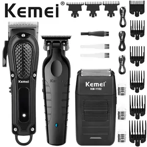 Professional Barber Kit Kemei Km-1071+km-2299+km-1102, Electric Hair Clipper Set, Dual Head Trimmer, Salon Grade Tools, Hair Clippers Kit, Barber Equipment