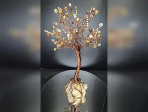 Copper Color Wire Tree of Life on a Free-Standing Natural Quartz Stone