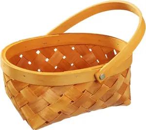 Wooden Small Woven Basket, 8.4 x 6.2 x 3.9 inch Portable Rattan Storage Container with Handle - Easter Baskets for Collecting Eggs Portable Toilet