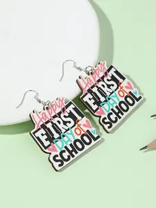 1 Pair Letter Pattern Wooden Dangle Earrings, Geometric Design Drop Earrings For Women, Fashion Jewelry For Party, Daily Clothing Decor For Girl