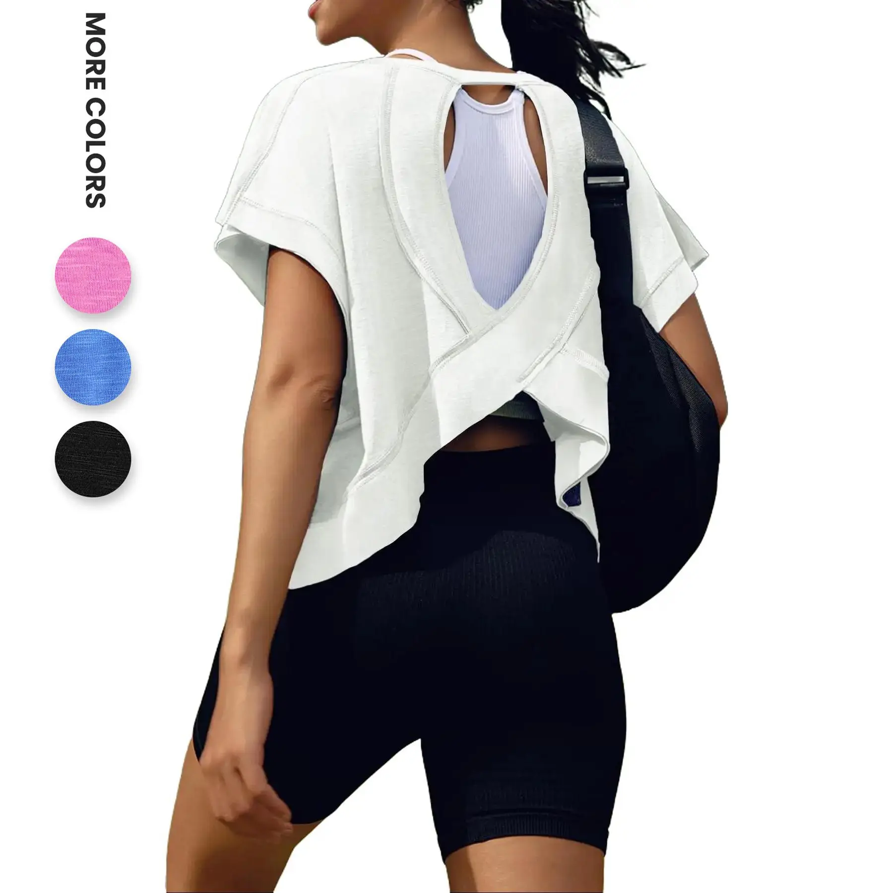 Wodubu Female Cowl Neck Open Back Loose-Fitting Raglan Sleeve Lycra Baby Tee - Soft Material, Dry Clean Compatible, Sporty Chic Cross Design Short Sleeve Shirts for Running, Active Lifestyle Casual Athletic Top