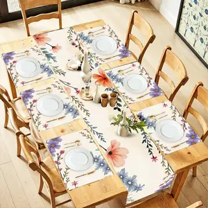 2D flat printing, 1 piece/2 pieces/4 pieces/6 pieces/8 pieces/5 pieces set/7 pieces set, spring floral tablecloths and placemats, watercolor floral dining table decoration, suitable for summer kitchen and restaurant decoration