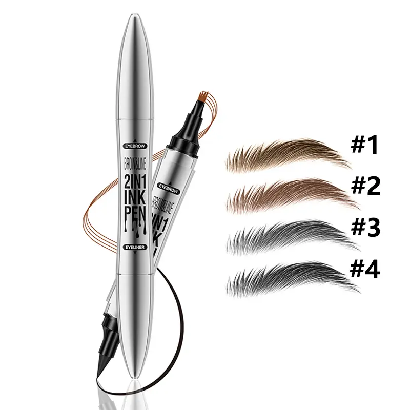 4-Prong Tip Liquid Brow & Eyeliner Pen Dense Hair-Like Brows + Precise Liner Lines Anti-Coagulation Formula Easy for Beginners Daily Use