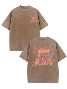 Women'S Large Oversized Vintage Christian Graphic T-Shirt - 230gsm Heavyweight Washed, Front & Back Inspirational Bible Verse Print with "Walk, Shine Like " Design, Loose Fit Round Neck Short Sleeve Casual Church Wear