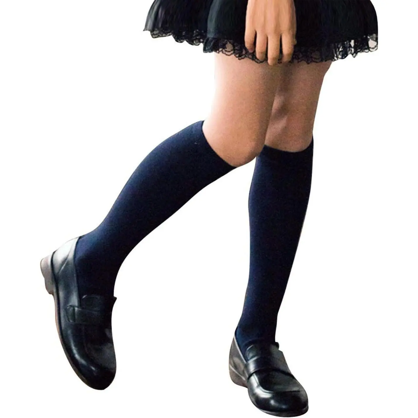 KF5-45 Kids' Unisex Minimalist Soft Knee-High Socks, 3-Pack Seamless Toe School Uniform Socks for Girls, Available in Black, White, Navy Blue, Burgundy
