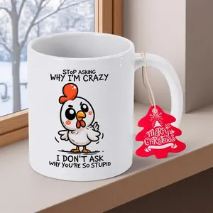 Humorous Chicken Mug Featuring Sarcastic Quotes and Chicken Puns 11oz White Ceramic Coffee Cup with Egg Carton Design Perfect for Gift Giving
