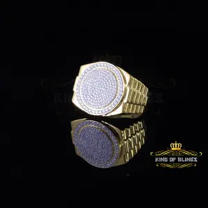 King Of Bling's 925 silver Jewelry yellow 2.50CT CZ Wide Round Men Adjustable Ring Size 11 to 13