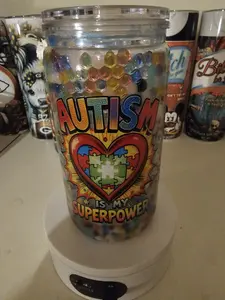 Snow Globe Tumbler with Autism Awareness Design Featuring Colorful Beads Inspirational Message for Special Needs Support