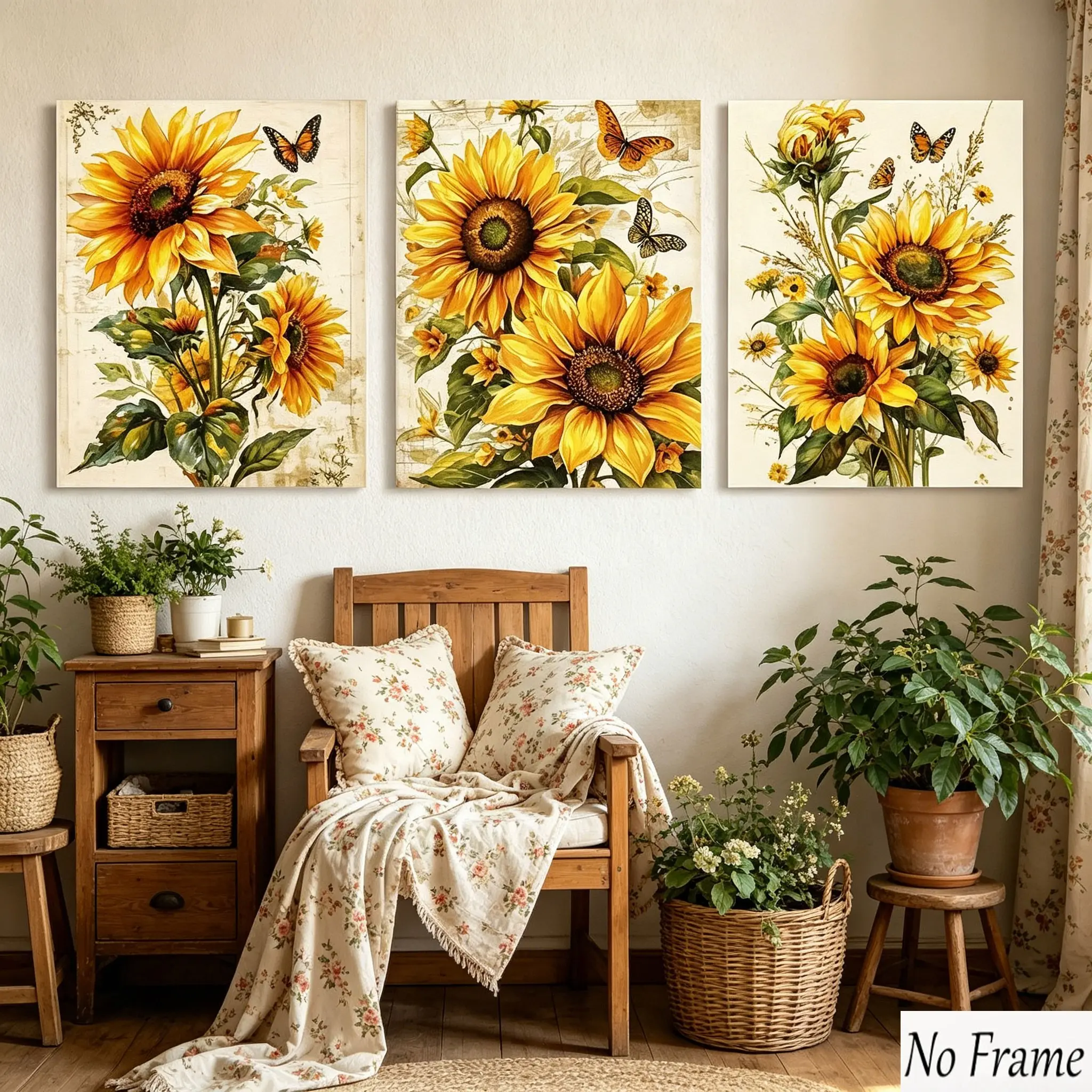 3 Piece Set Sunflower Rural Style Floral Posters, Modern Decor for Home and Office, Living Room, Bedroom, Hallway, Classroom, Restaurant