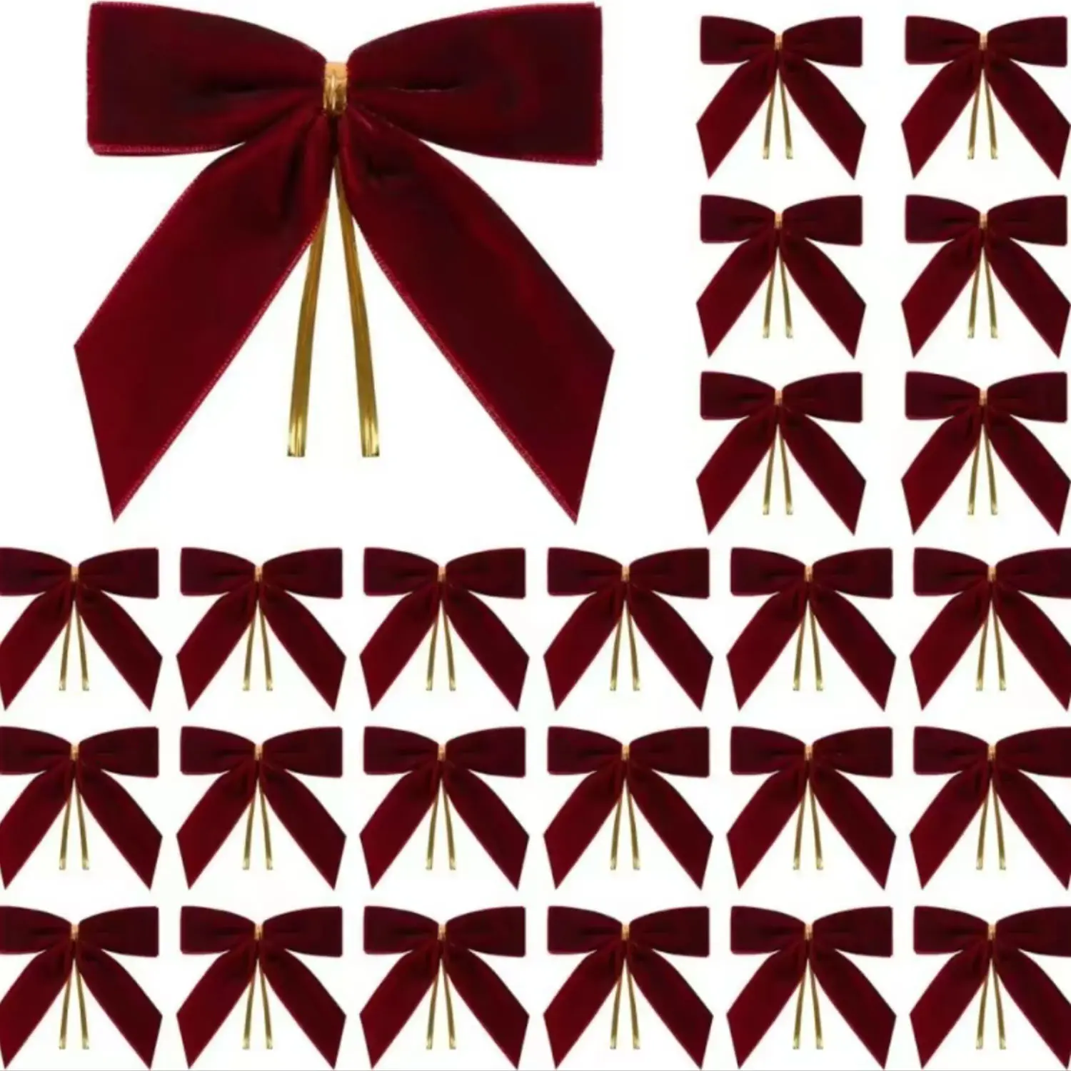 24 wine-red velvet bows, 3.5x3.5-inch Christmas bows, preformed velvet ribbons, suitable for gift wrapping, DIY handicrafts and home decoration