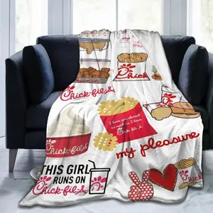 Chick-fil-a Themed Flannel Blanket - Soft, Breathable, Lightweight, All-Season Parabola with Vibrant Fast Food Illustrations, Perfect for Home Decor, Travel, Camping, and Gifts (Mother's Day, Christmas) Suitable as a gift sizes 60*80,30*40(baby ),40*50