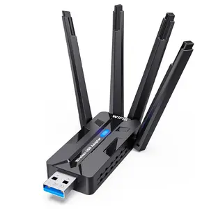 USB WiFi Adapter for PC WiFi Dongle 1800Mbps Max Speed, 4 High-Gain Antennas Ultra-Long Range Signal Reception Wireless USB WiFi 6 Adapter for Desktops & Laptops Dual-Network Card connectivity