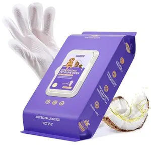 HICC PET Cleaning Deodorizing Glove Wipes for Dogs & Cats, Vet Recommended Hypoallergenic Pet Cleaning and Hydrating Glove Wipes, Nourish Fur Coconut Oil Pet Bathing Wipes for Horse Coat Care