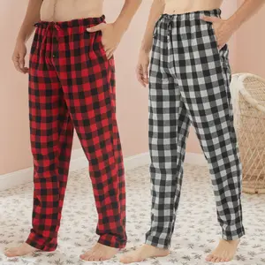 2 Pack Mens Plaid Pajamas Pants Flannel Pajama Bottoms with Pockets Drawstring Loungewear Sleepwear Lounge Pjs Pants for Men