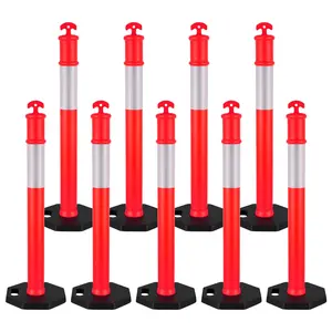9-Pack Delineator Posts For Traffic Safety, 48-Inch Tall With Interlocking System And Weighted-Base Traffic Cones, Durable Construction For Construction Sites, Parking Lots, Roadwork, And Event Traffic Control