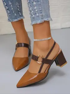 Fashionable Solid Color Slingback Heels, 1 Pair Elegant Pointed Toe Heels for Daily Wear, Casual Versatile Women's ShoesGiftGift