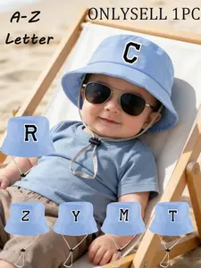1PC Unisex A-Z Letter Baseball Cap, Outdoor Sun Protection Bucket Hat with Chin Strap, Suitable for Kids 0-2 Years, Casual Fitted Design