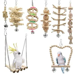 8pcs Wood Bird Swing Toy Set, Durable Parrot Perch Hammock & Climbing Ladder for Budgie, Parakeet, Conure, Cockatiel, Finch, Lovebird