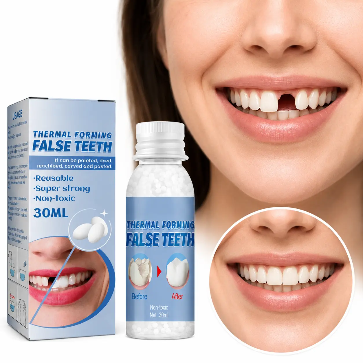 Temporary Tooth Filling Denture Kit, Moldable Dental Gel Dentures, Temporary Fillings Cavities and Teeth Fillings, Oral false tooth fake moldable denture broken teeth replacement denture kit filling denture
