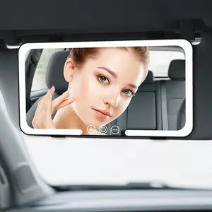 Car Sun Visor Vanity Mirror Rechargeable Makeup Mirror with 3 Light Modes 60 LEDs Dimmable Clip-on Rear View Sun-Shading Cosmetic Mirror for Car Use