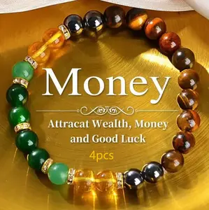 B Money Attraction Bracelet aesthetic with Green Aventurine & Tiger Eye - blue friendship bracelet beaded jewelry protection bracelet encouragement gift fashion artificial bracelet of the day Colorblock Beaded Crystal Bracelet
