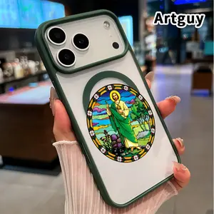 Saint in Nature Divine Green Vision Nature - Clad Saint Pattern Magnetic Phone Case for iPhone 17 16  Pro Max Plus 15 14 13 12 11 Air E Non-Yellowing Clear Crystal Drop-proof Slim Silicone Shockproof Transparent Acrylic Cover Supports Wireless Charging