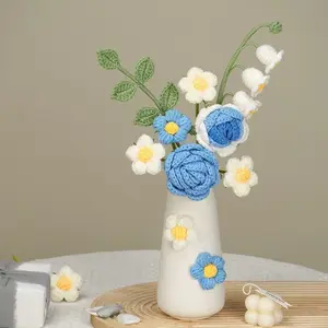 Handmade Crochet Flower Bouquet in Vase |Rose & Lily of the Valley | Home Decor Gift