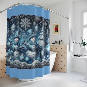 Damask Christmas Cheer Aurora Blue & Silver Shower Curtains - Festive Holiday Decor Bath Curtain