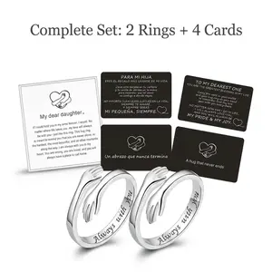 2PCS Hug Ring for Women&Teen Girls Adjustable Jewelry with"Always with you"Inscription Perfect for Mothers Day Birthdays Gifts for Daughters Mom Sister Wife Friends Grandma Heart Design Ring