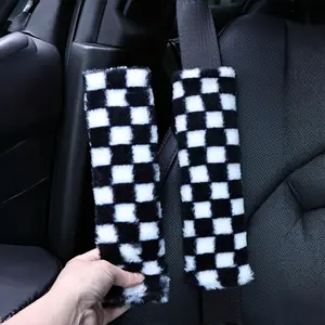 1pcs Car Safety Seatbelt Shoulder Cover, Soft Plush Grid Design, Anti-Chafe Car Interior Accessory, Comfortable Car Seatbelt Protector