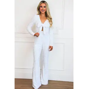 Meet Me There Sequin Tie Jumpsuit: Opal Iridescent