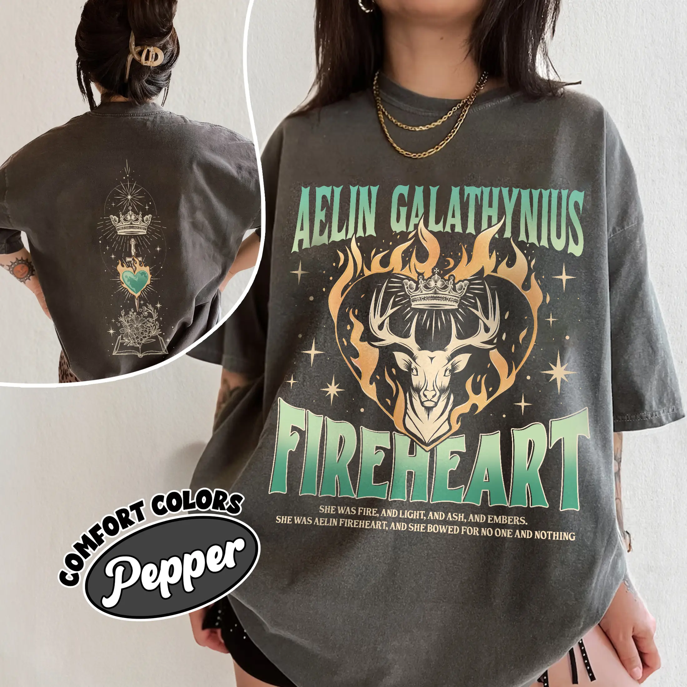Aelin Galathynius Fireheart Comfort Colors Shirt, Terrasen TOG TShirt, SJM Inspire Two Sides, Kingsflame The Thirteen, Book Merch Casual Top