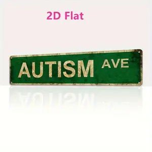 2D Flat Vintage Autism Ave Decorative Signboard - Green & Yellow, Rustic Wall Decor for Home, Indoor/Outdoor Use, No Electricity Needed, National Wear Red Day Themed, Indoor Wall Decor, Bold Lettering, Durable Signage, Outside Decor, Yard Sign