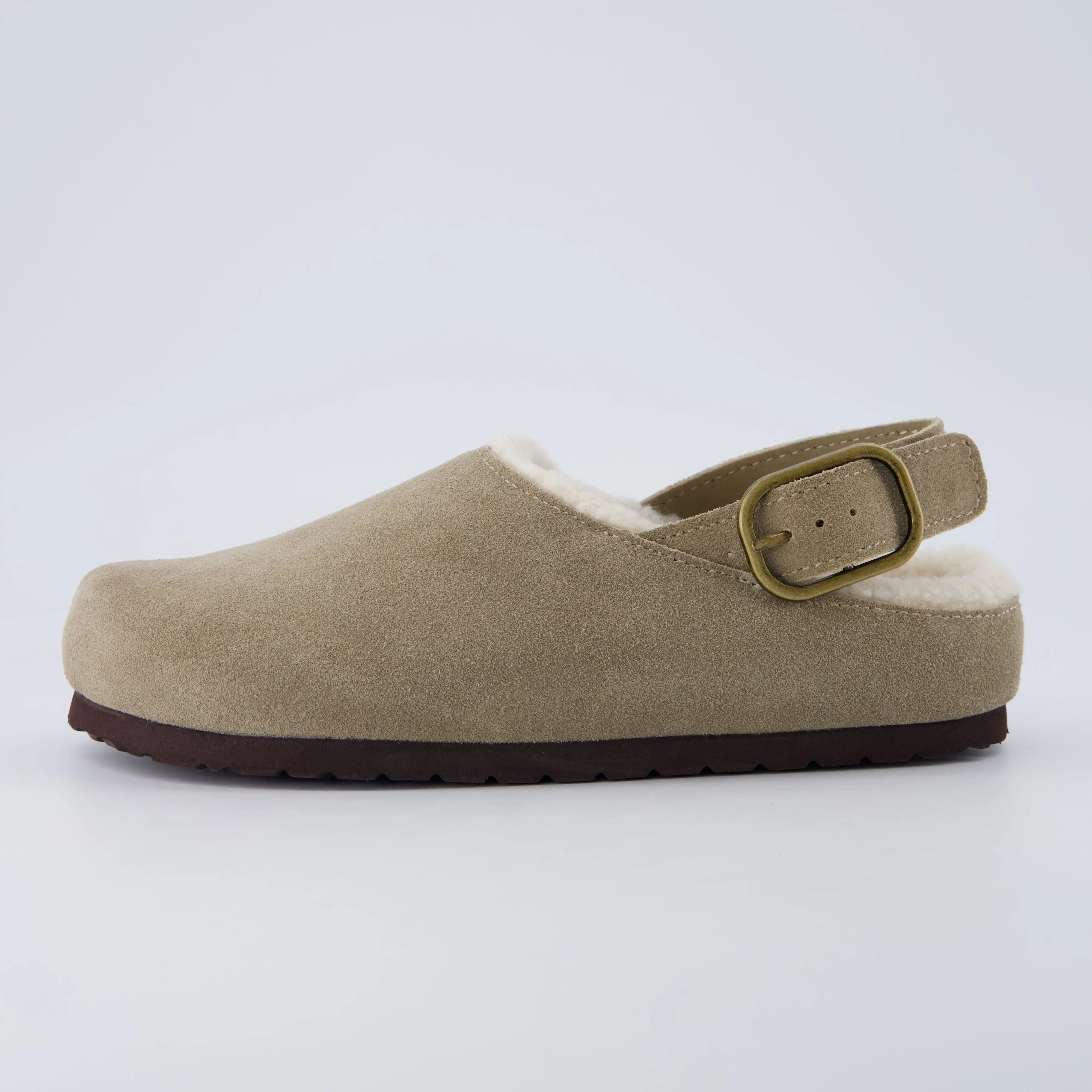 Cushionaire Luz Slingback Suede Clogs for Women with Cozy Lining | Soft Genuine Leather Closed Toe Clog Mule Design with Adjustable Back Strap | Cozy Faux Shearling Interior for Everyday Wear | Stylish Classic Fur Clogs for Modern Casual Outfits